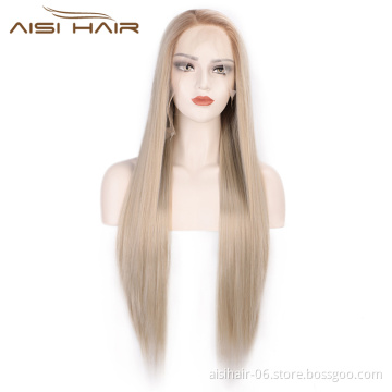 Blonde Lace Front Wigs Heat Resistant Long Silky Straight Synthetic Fiber Wigs For Black White Women Cosplay Party